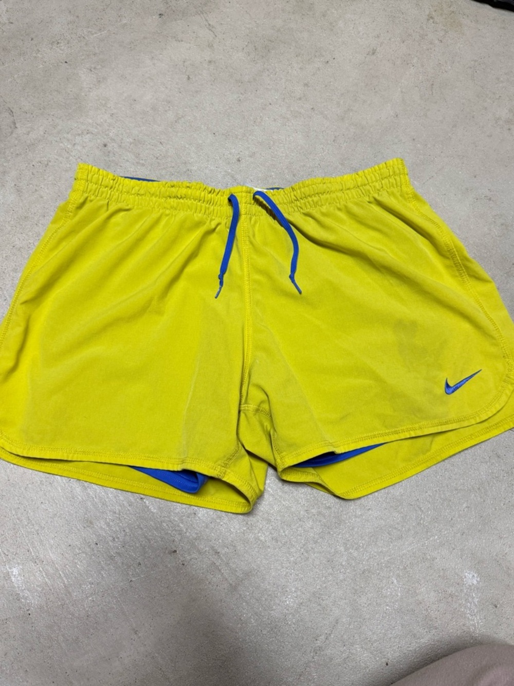 Nike Lime Yellow Athletic Shorts with Blue Trim